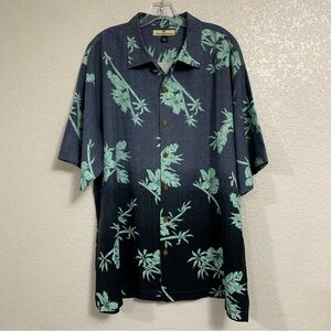 Tommy Bahama Shirt Mens XL Silk Hawaiian Floral  Print Short Sleeve Button Up